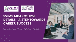 SVIMS MBA Course Details Specialization Fees Eligibility