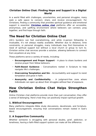 Christian Online Chat: Finding Hope and Support in a Digital World