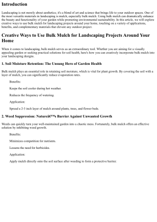 Creative Ways to Use Bulk Mulch for Landscaping Projects Around Your Home