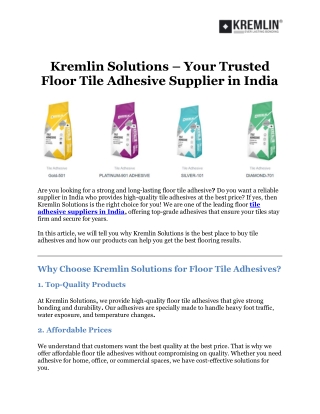 Kremlin Solutions – Leading Floor Tile Adhesive Supplier in India