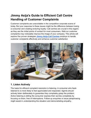 A Guide by Jimmy Asija on Efficient Handling of Customer Complaints in Call Centres