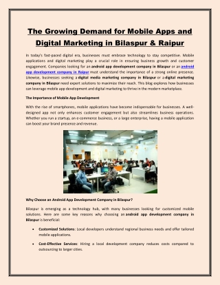 The Growing Demand for Mobile Apps and Digital Marketing in Bilaspur & Raipur