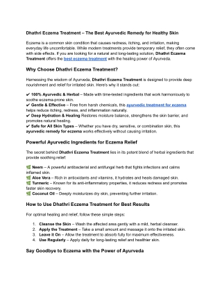 Dhathri Eczema Treatment – The Best Ayurvedic Remedy for Healthy Skin