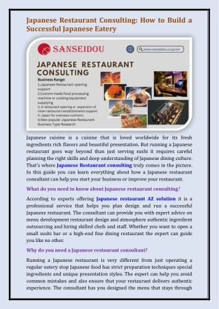 Japanese Restaurant consulting