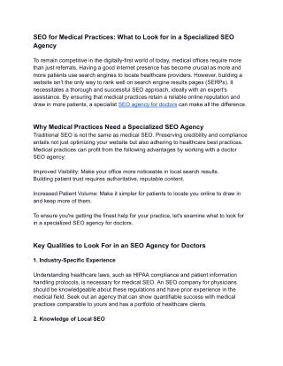 SEO for Medical Practices: What to Look for in a Specialized SEO Agency