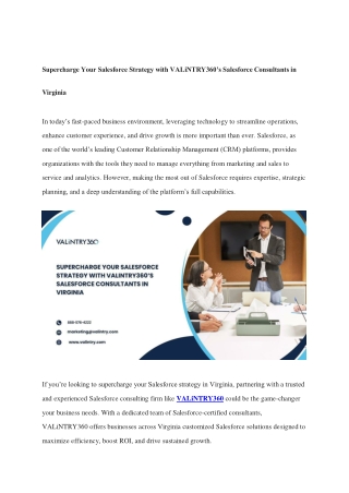 Supercharge Your Salesforce Strategy with VALiNTRY360’s Salesforce Consultants in Virginia