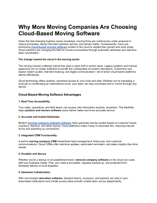 Why More Moving Companies Are Choosing Cloud-Based Moving Software