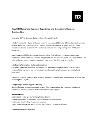 How CRM Enhances Customer Experience and Strengthens Business Relationships