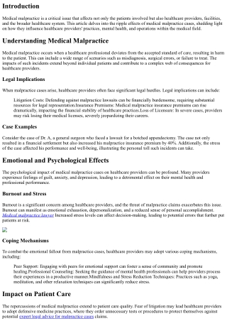 The Ripple Effect of Medical Malpractice: Impact on Healthcare Providers
