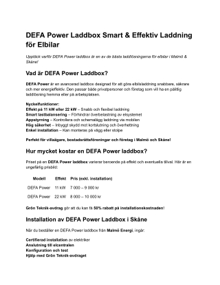 defa power laddbox smart effektiv laddning