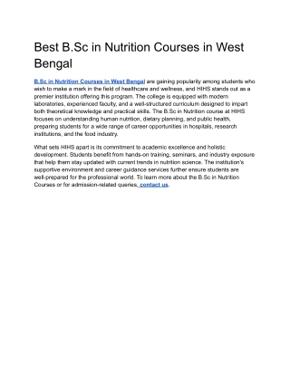 best b sc in nutrition courses in west bengal