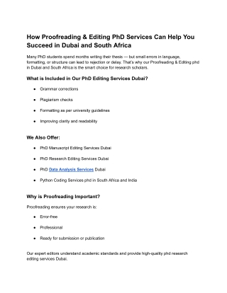 How Proofreading & Editing PhD Services Can Help You Succeed in Dubai and South Africa