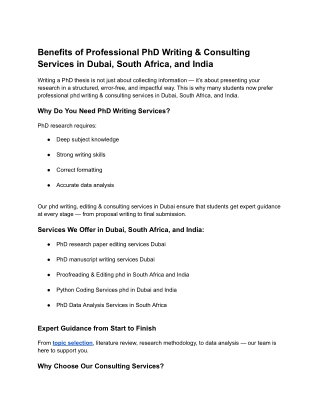 Benefits of Professional PhD Writing & Consulting Services in Dubai, South Africa, and India