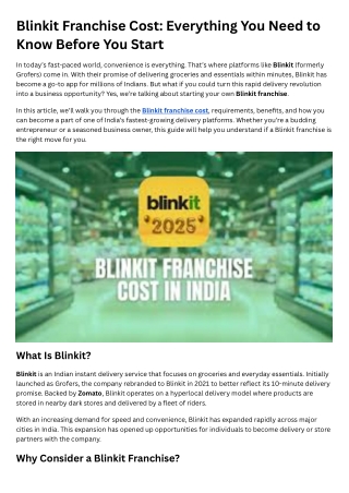 blinkit franchise cost everything you need