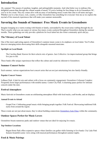 Savoring the Sounds of Summer: Free Music Events in Greensboro