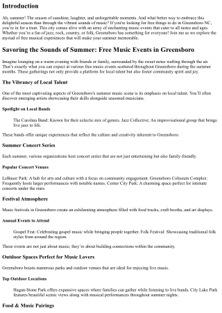 Savoring the Sounds of Summer: Free Music Events in Greensboro