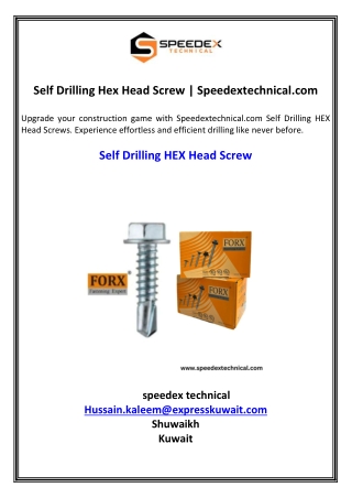 Self Drilling Hex Head Screw  Speedextechnical.com