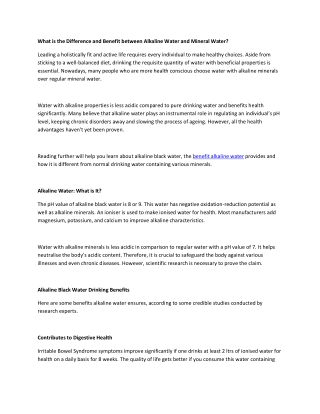 What is the Difference and Benefit between Alkaline Water and Mineral Water