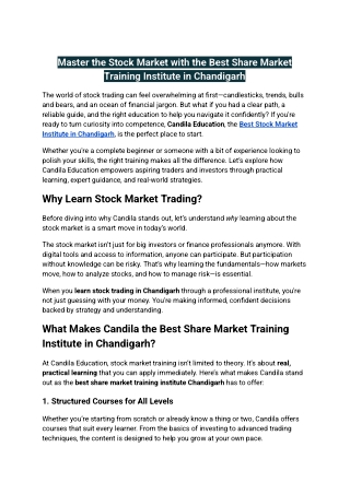 Master the Stock Market with the Best Share Market Training Institute in Chandigarh