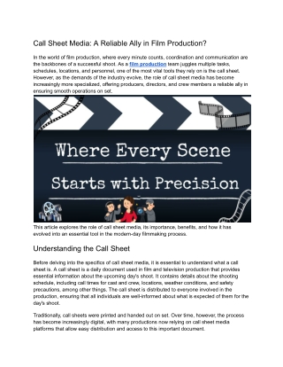 Call Sheet Media: A Reliable Ally in Film Production?