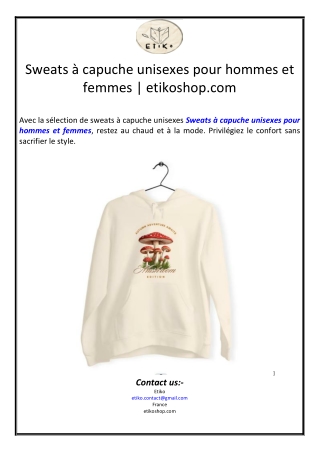 Sweats à capuche unisexes pour hommes et femmes | etikoshop.com