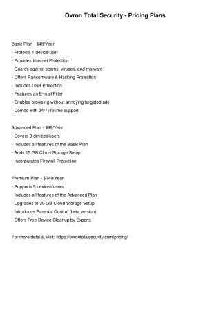 ovron total security pricing plans