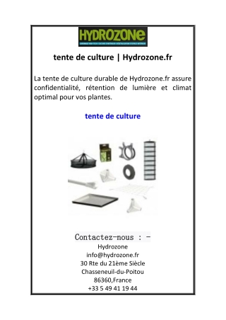 tente de culture  Hydrozone.fr