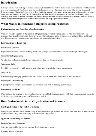 Teaching Development: The Art and Science of Entrepreneurship Education