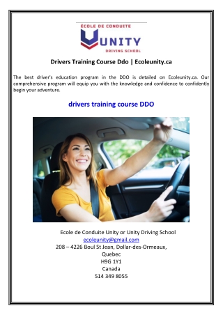Drivers Training Course Ddo  Ecoleunity.ca