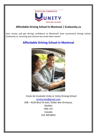 Affordable Driving School In Montreal  Ecoleunity.ca