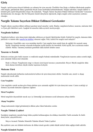 Nargile Takımı Seçerken Dikkat Edilmesi Gerekenler