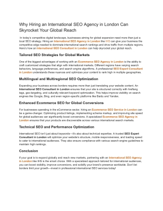 Why Hiring an International SEO Agency in London Can Skyrocket Your Global Reach