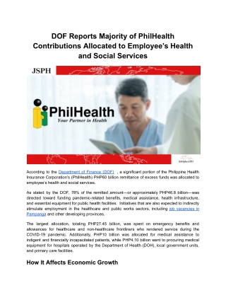 DOF Reports Majority of PhilHealth Contributions Allocated to Employee Health and Social Services