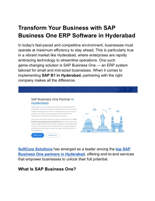 Transform Your Business with SAP Business One ERP Software in Hyderabad