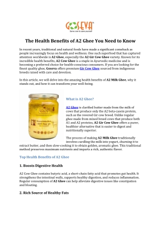 The Health Benefits of A2 Ghee You Need to Know