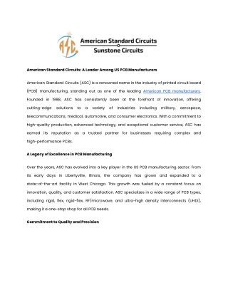 American Standard Circuits: Trusted US PCB Manufacturers