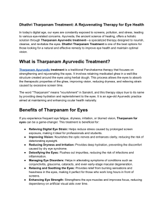 Dhathri Tharpanam Treatment: A Rejuvenating Therapy for Eye Health
