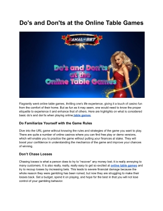 Do's and Don'ts at the Online Table Games