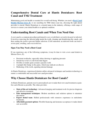 Comprehensive Dental Care at Ifantis Dentalcare Root Canal and TMJ Treatment
