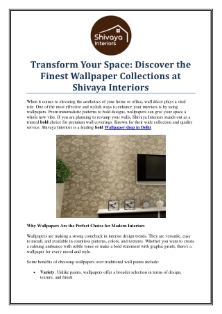 Affordable & Stylish Wallpaper Shop in Delhi – Dr Shivaya Interiors