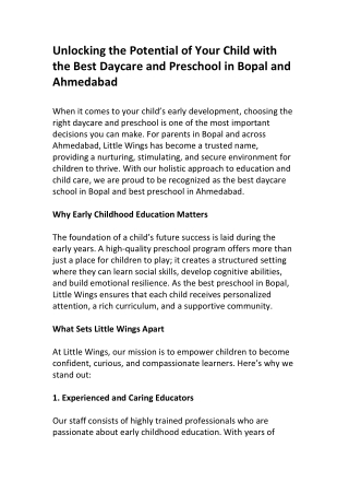 Unlocking the Potential of Your Child with the Best Daycare and Preschool in Bop