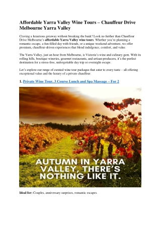 Affordable Yarra Valley Wine Tours