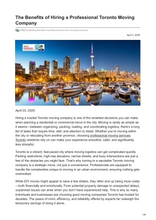 The Benefits of Hiring a Professional Toronto Moving Company