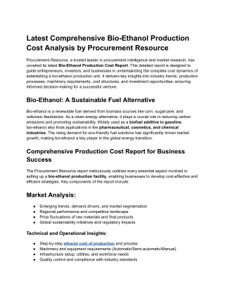 latest comprehensive bio ethanol production cost