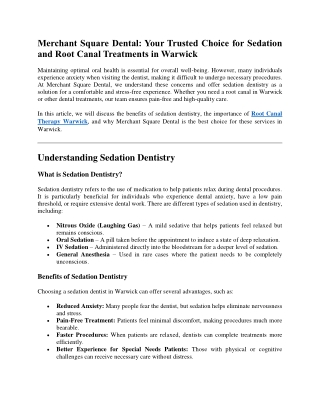 Merchant Square Dental Your Trusted Choice for Sedation and Root Canal Treatments in Warwick