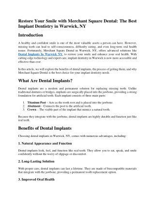 Restore Your Smile with Merchant Square Dental The Best Implant Dentistry in Warwick, NY