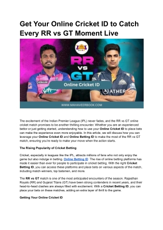 Get Your Online Cricket ID to Catch Every RR vs GT Moment Live