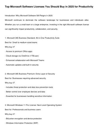 Top Microsoft Software Licenses to Buy in 2025 for Productivity & Security