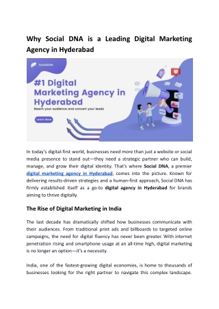 Why Social DNA is a Leading Digital Marketing Agency in Hyderabad