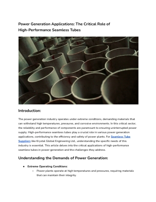 power generation applications the critical role